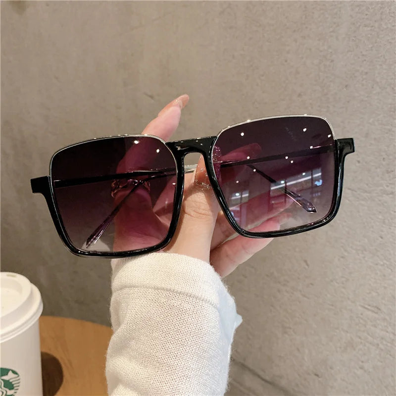 RBB 2024 Vintage Women's Fashion Sunglasses – Luxury Metal Square Frame with UV400 Pink Gradient Lenses