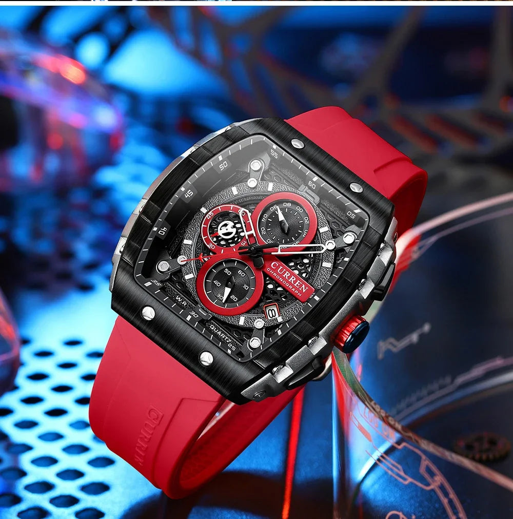 RBB Men's Luxury Square Chronograph Watch – Waterproof, Luminous, Date Display