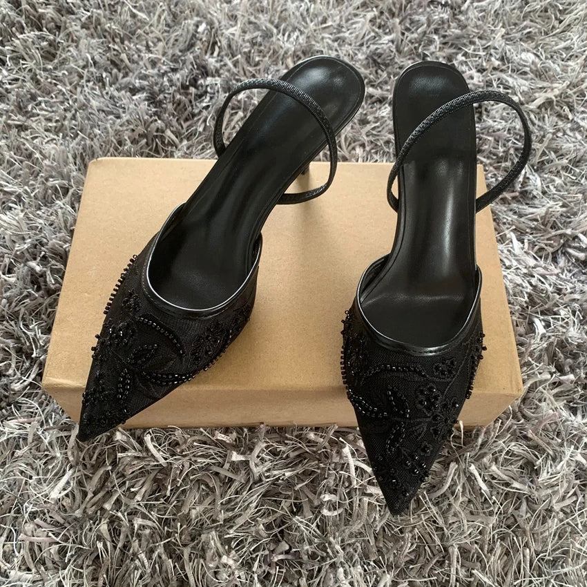 RBB Designer White Wedding Pumps – Embroidered Mesh Floral Slingback High Heels for Women