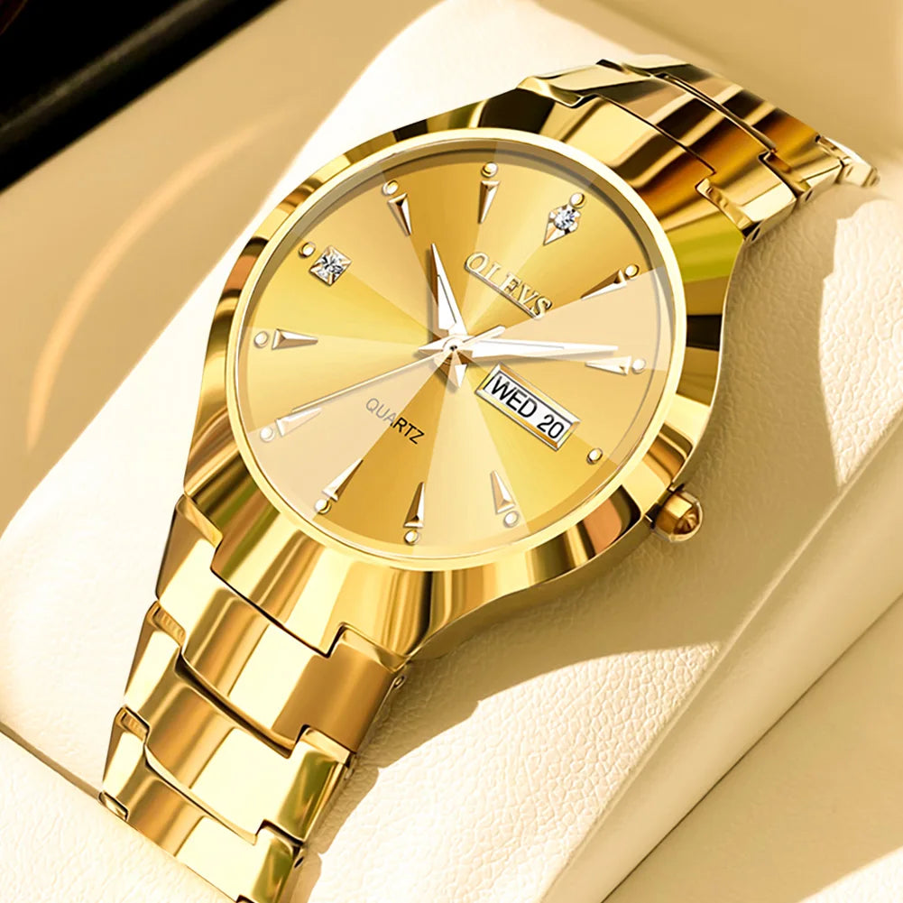 RBB Men’s Luxury Quartz Watch – Tungsten Steel Case & Strap, Luminous, Date & Week Display, Waterproof