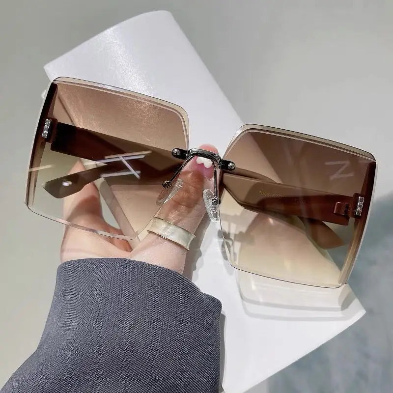 RBB Vintage Rimless Square Sunglasses for Women – Gradient Mirror Lens, Classic Retro Style