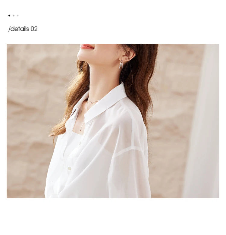 SENTUBILA Sheer Knot Shirts Women 2025 Elegant Casuals Long Drop Sleeve Button Up Shirts & Blouses Female Clothes 132C48674