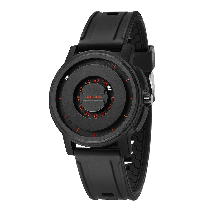 RBB New Men’s Black Stainless Steel Quartz Wristwatch – Magnetic Bead Pointer, Conceptual Dial, Casual Style