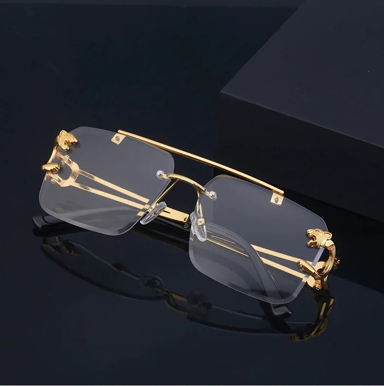 RBB 90168 Women's Fashion Metal Leopard Rimless Sunglasses – Gradient Ocean Film UV400 Double Bridge Design