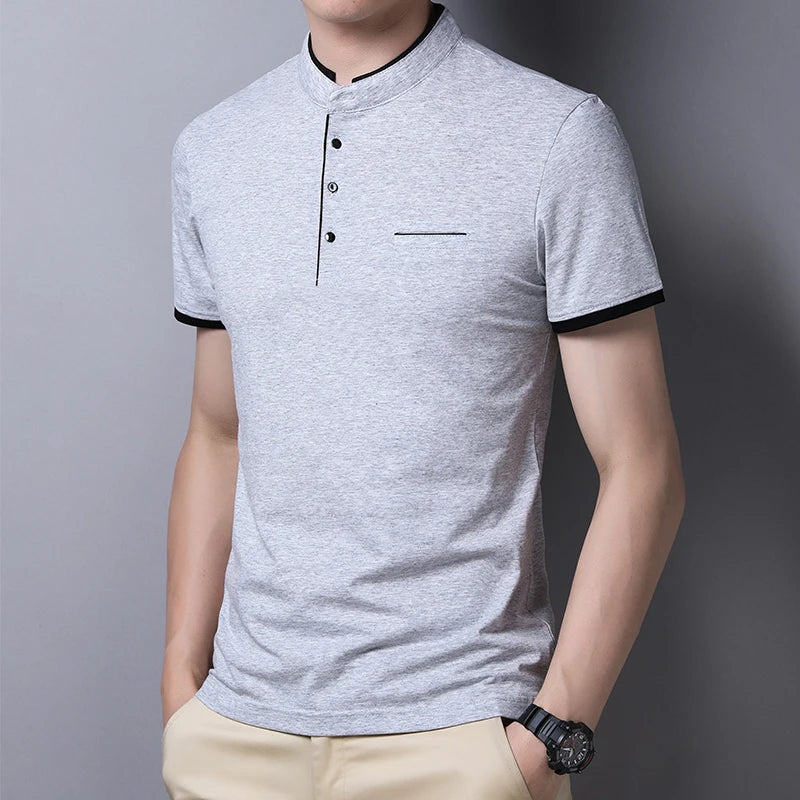 RBB 2025 Men’s Casual Fashion Stand-Up Collar Polo – Solid Color, Short Sleeve, Summer Versatile & Comfortable Top