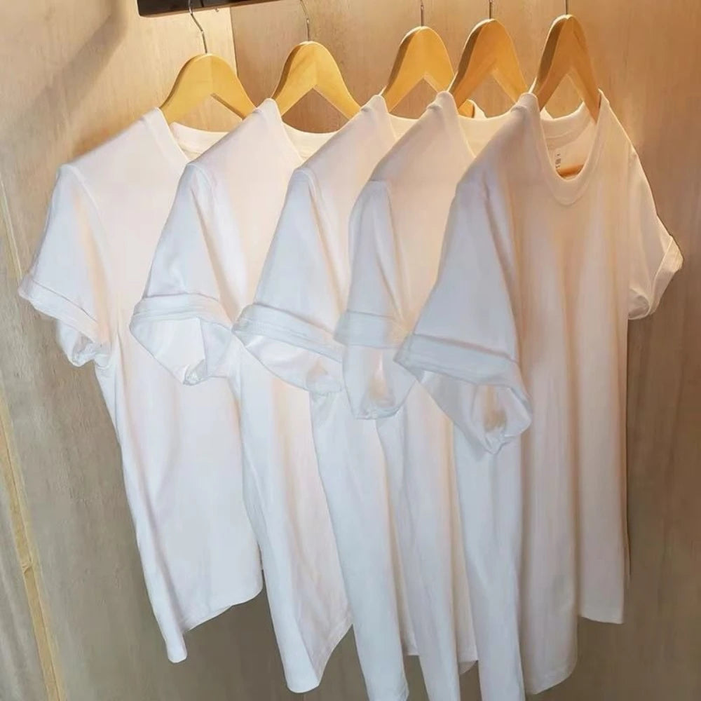 RBB 2PCS Men’s & Women’s 100% Cotton Solid White Short Sleeve T-Shirts – Casual Breathable Round Neck Tops