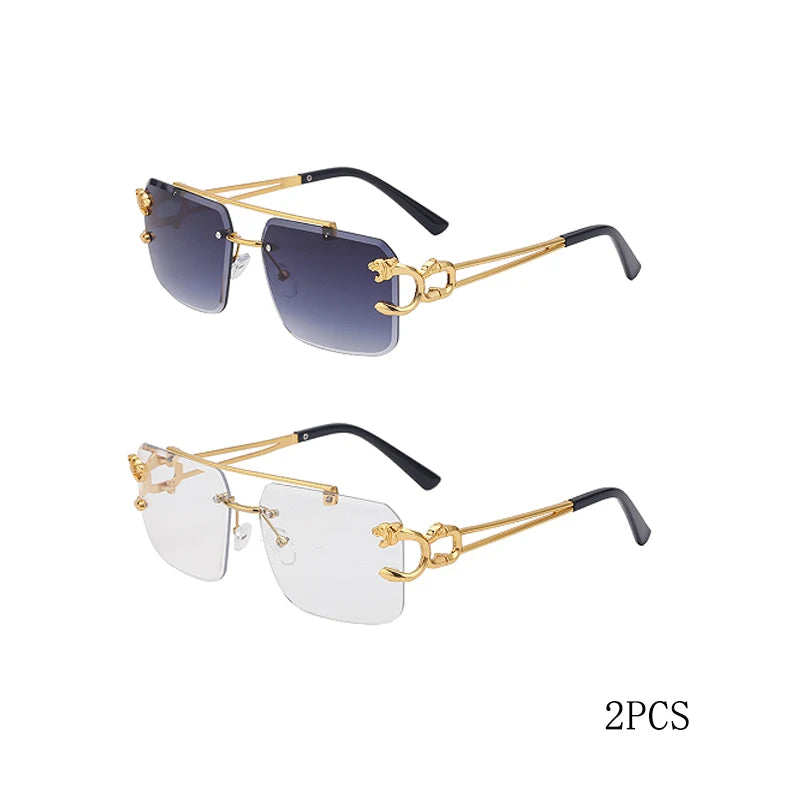 RBB 90168 Women's Fashion Metal Leopard Rimless Sunglasses – Gradient Ocean Film UV400 Double Bridge Design