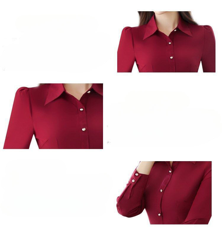 Red Women's Shirt Long Sleeve Blouse Autumn Women Shirts and Blouses Korean Fashion Slim Business Dress Shirt Women's Work Shirt