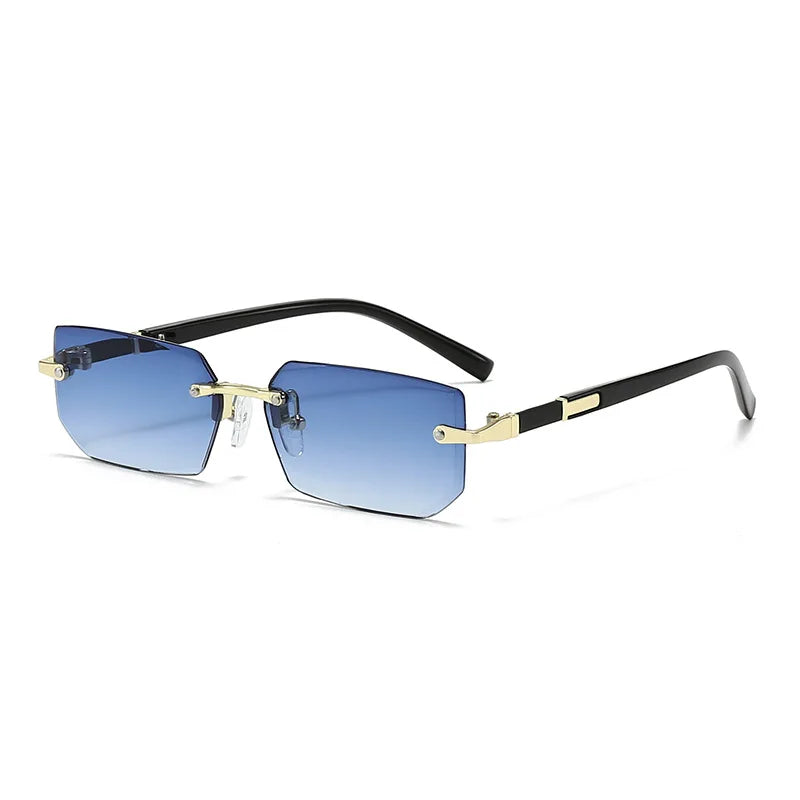 RBB Rimless Rectangle Sunglasses – Small Square Unisex Summer Travel Shades