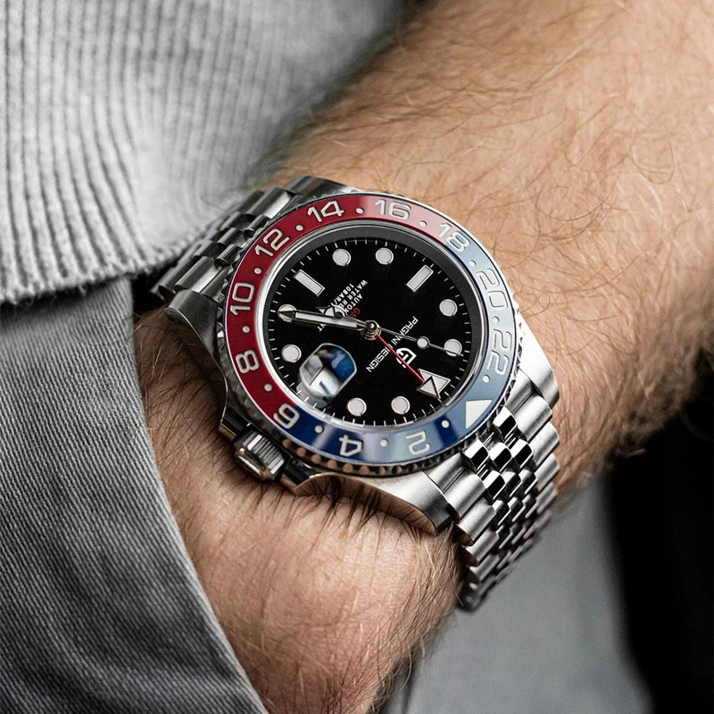 RBB DESIGN V3 Men's GMT Automatic Watch – 40MM Luxury Sapphire Mechanical Stainless Steel Waterproof Timepiece