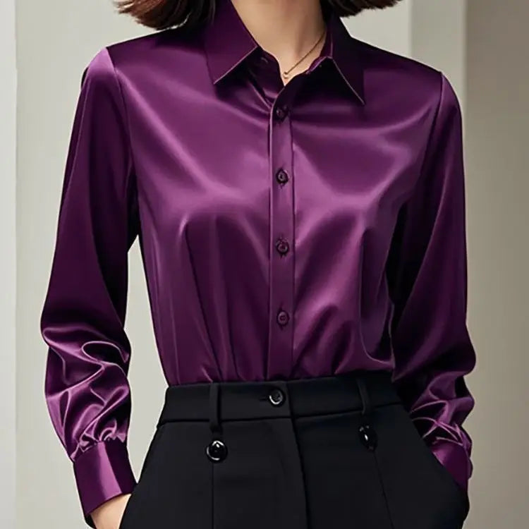 Elegant Silk Office Shirts Women Korean Fashion Y2k Clothes Slim Long Sleeve White Black Blusas Mujer Workwear Tops and Blouses