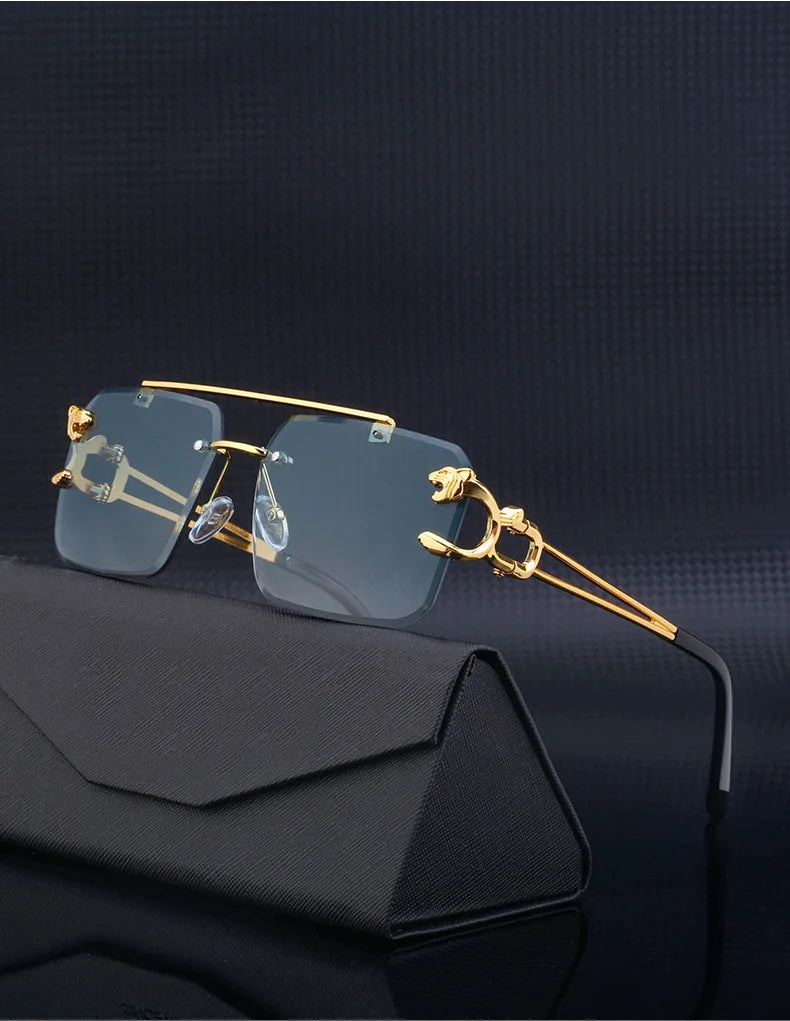 RBB 90168 Women's Fashion Metal Leopard Rimless Sunglasses – Gradient Ocean Film UV400 Double Bridge Design