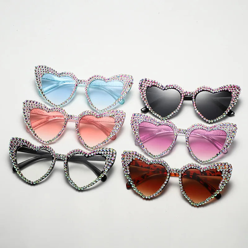 RBB Luxury Diamond Frame Heart Shape Sunglasses – Large UV400 Protection for Women