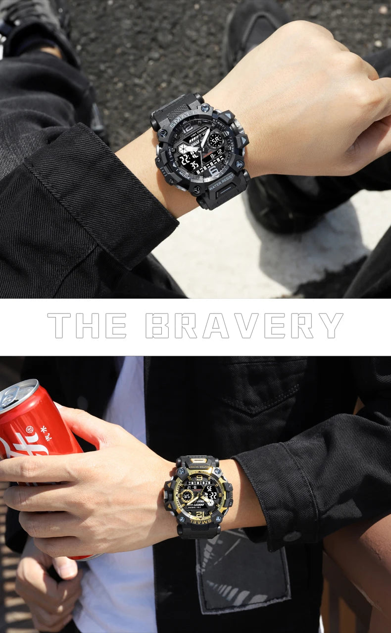 RBB Men’s Digital Sports Watch – 50M Waterproof, Dual Display, LED Quartz