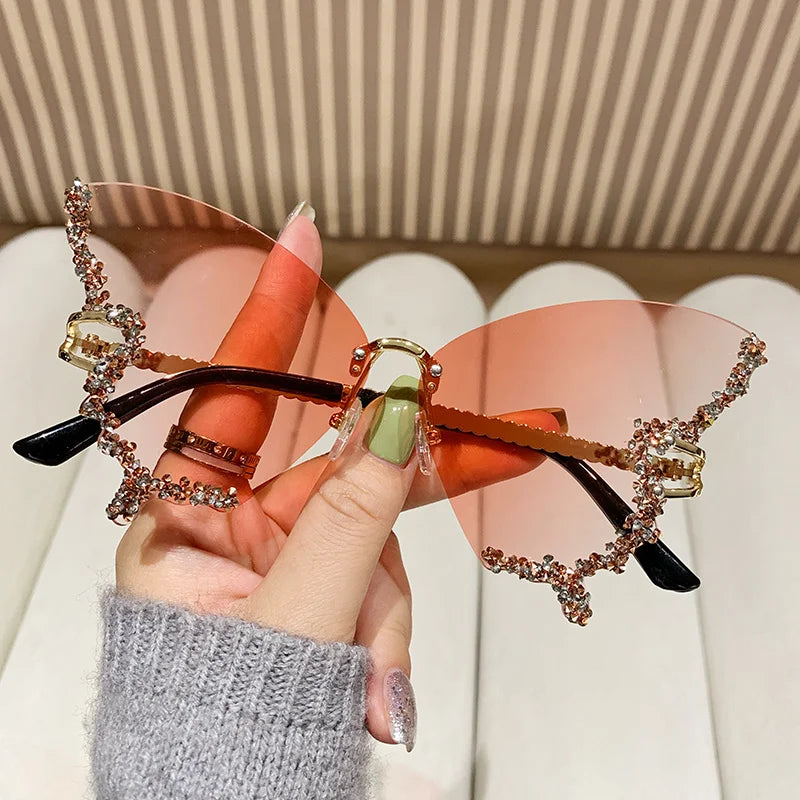 RBB Y2K Oversized Butterfly Sunglasses for Women – Diamond Edge Design, Fashion Street Style