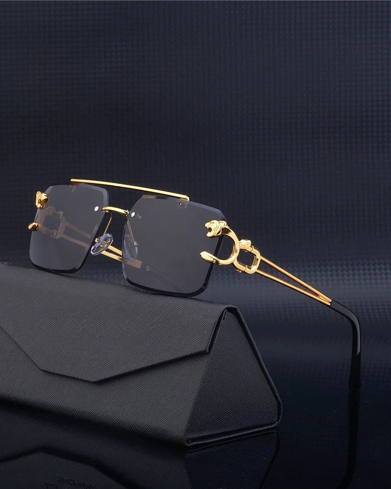 RBB 90168 Women's Fashion Metal Leopard Rimless Sunglasses – Gradient Ocean Film UV400 Double Bridge Design