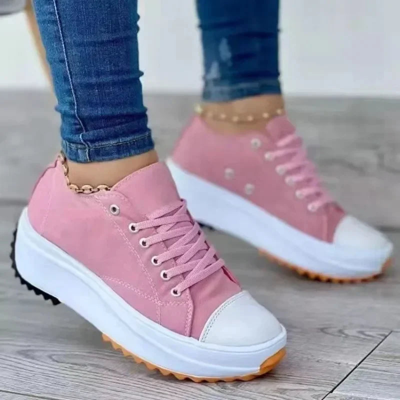 Women's Canvas Low-Top Casual Shoes | Lightweight, Solid Color, Round Toe | Large Sizes Available