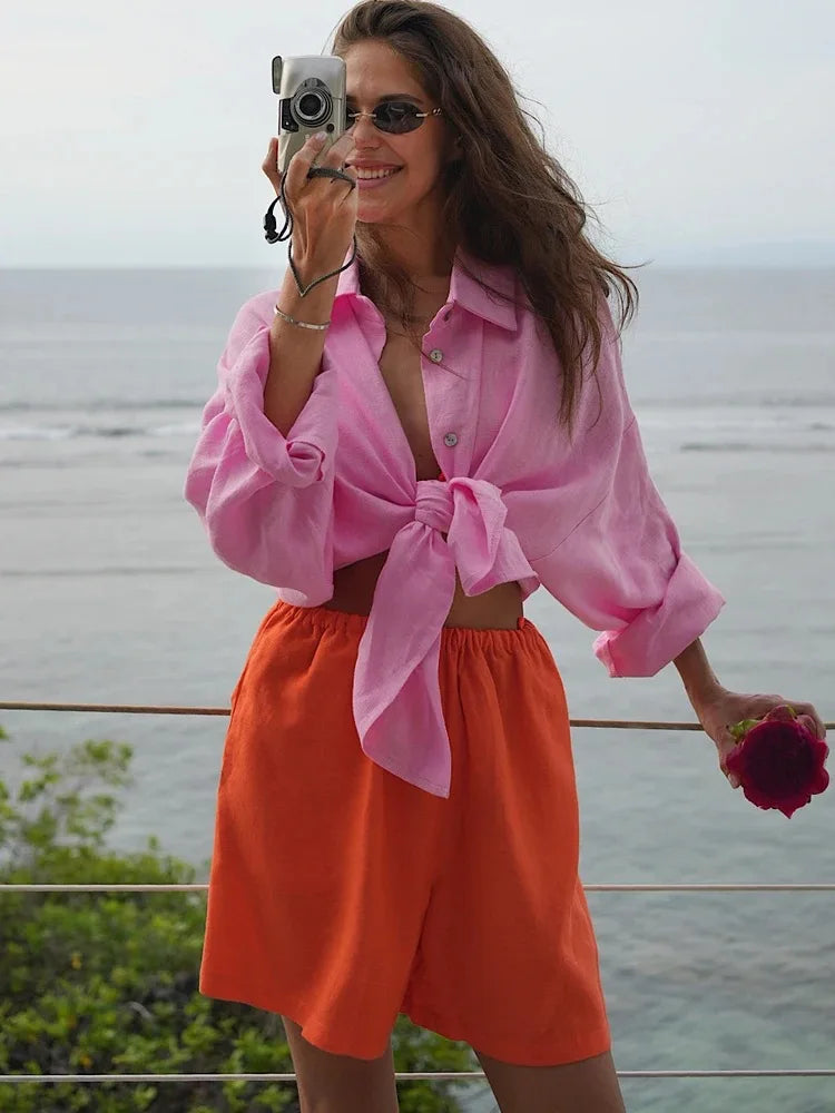 Epligg Women's White Shirt Long Sleeve Elegant Pink Loose Fashion Blouse Summer Vintage Basic Top Collar Shirt for Women