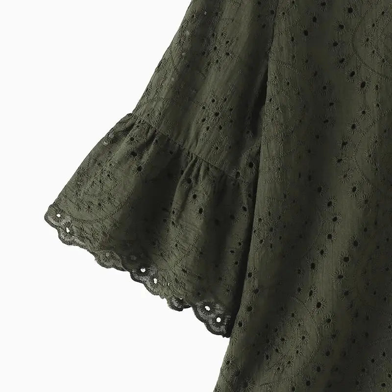ZANZEA Fashion Summer 3/4 Sleeve Hollow Out Blouse Women Elegant Lace Crochet Tops Casual Loose Embroidery Shirt Work Blusas