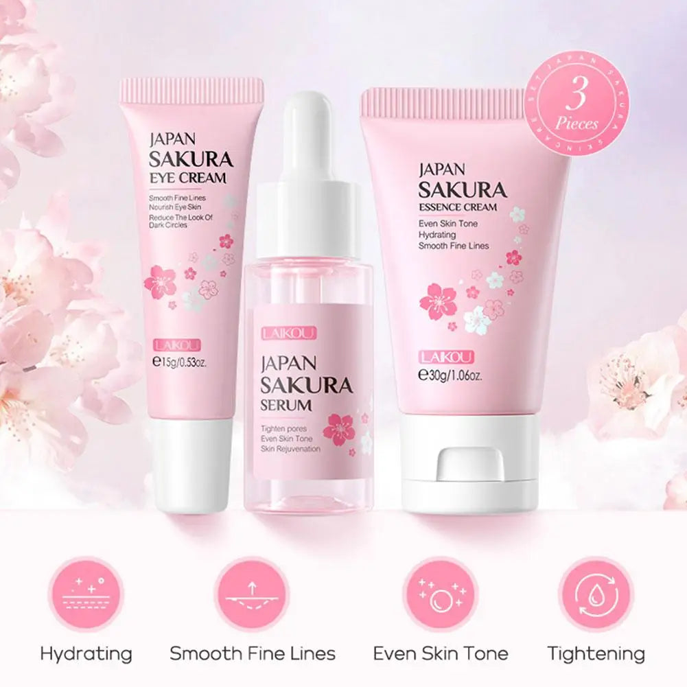 Sakura Skincare Set – 3/5-Piece Face Care Kit with Toner, Serum, Cream & More