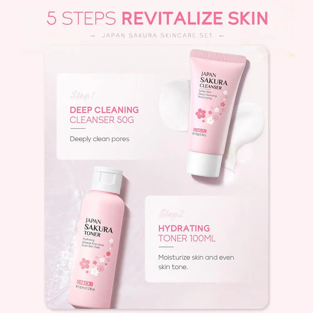 5-Piece Facial Skincare Travel Set – Cleanser, Toner, Serum, Cream & Eye Cream