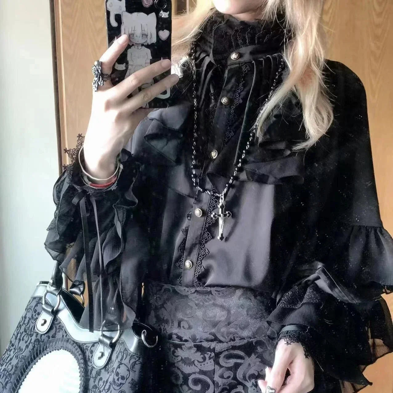 Japanese Kawaii Girl Sweet Cute Lolita Lantern Sleeve Shirt Summer Y2k Aesthetic Lace Patchwork Blouse Top Women JK Loose Blusas