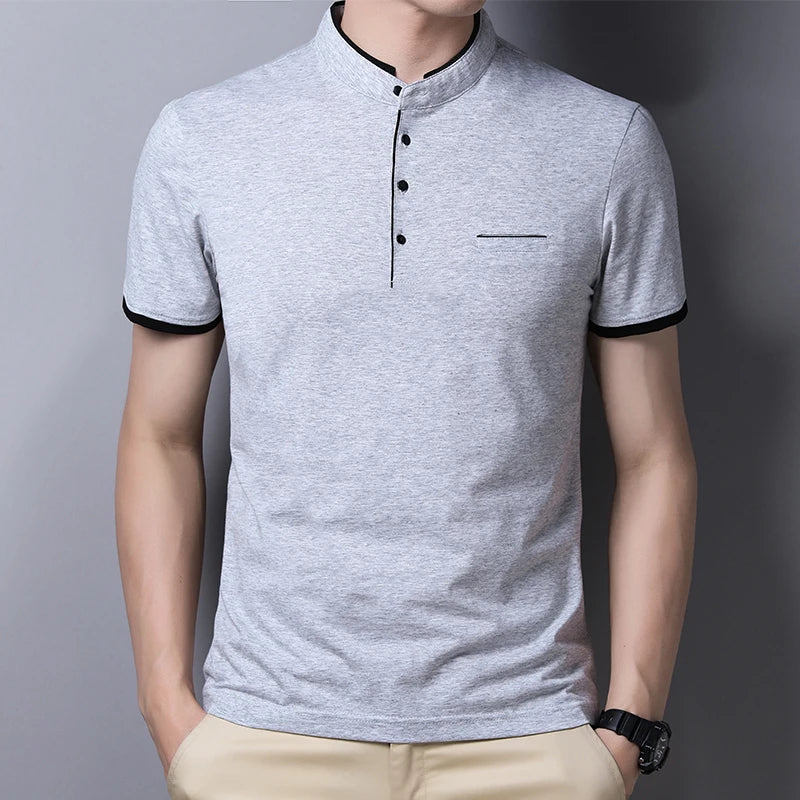 RBB 2025 Men’s Casual Fashion Stand-Up Collar Polo – Solid Color, Short Sleeve, Summer Versatile & Comfortable Top
