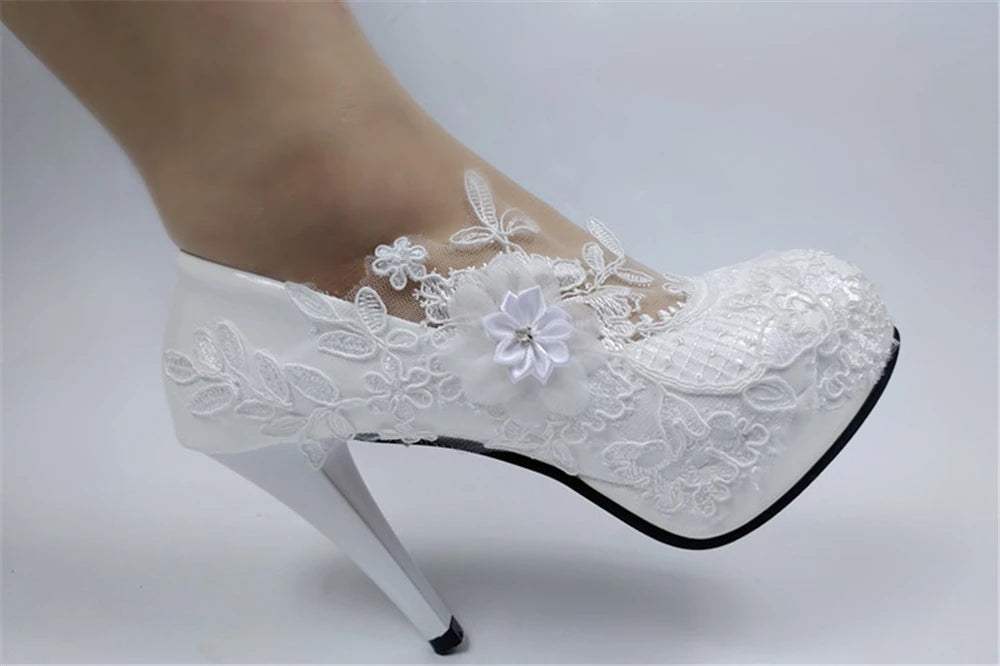 RBB Spring New Round-Toe Waterproof Platform Lace Rhinestone Low-Heel Wedding Shoes – Thin High-Heeled Dress Shoes