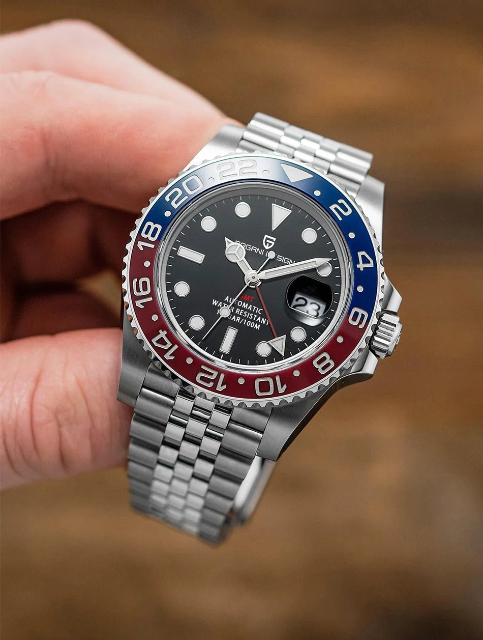 RBB DESIGN V3 Men's GMT Automatic Watch – 40MM Luxury Sapphire Mechanical Stainless Steel Waterproof Timepiece