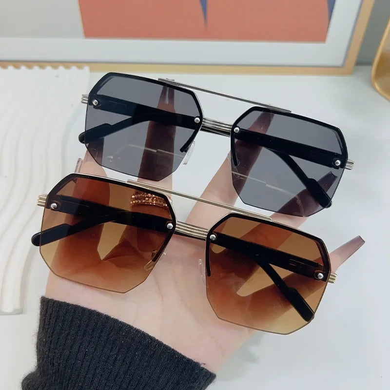 RBB Men's Half-Frame Metal Square Sunglasses – Retro Casual Outdoor Fashion Eyewear