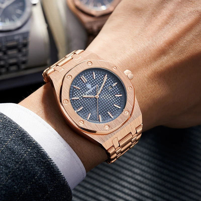 RBB Square Luxury Men's Quartz Watch – Waterproof Luminous Date Stainless Steel Sports Business Timepiece