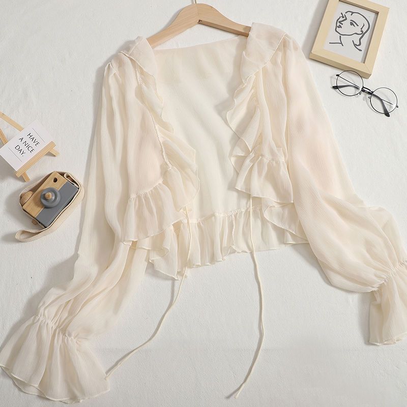 Blouses Women Lace-up Summer New Design Thin Trendy Long Sleeve Leisure Sweet Girls All-match Korean Style Tender Streetwear Ins
