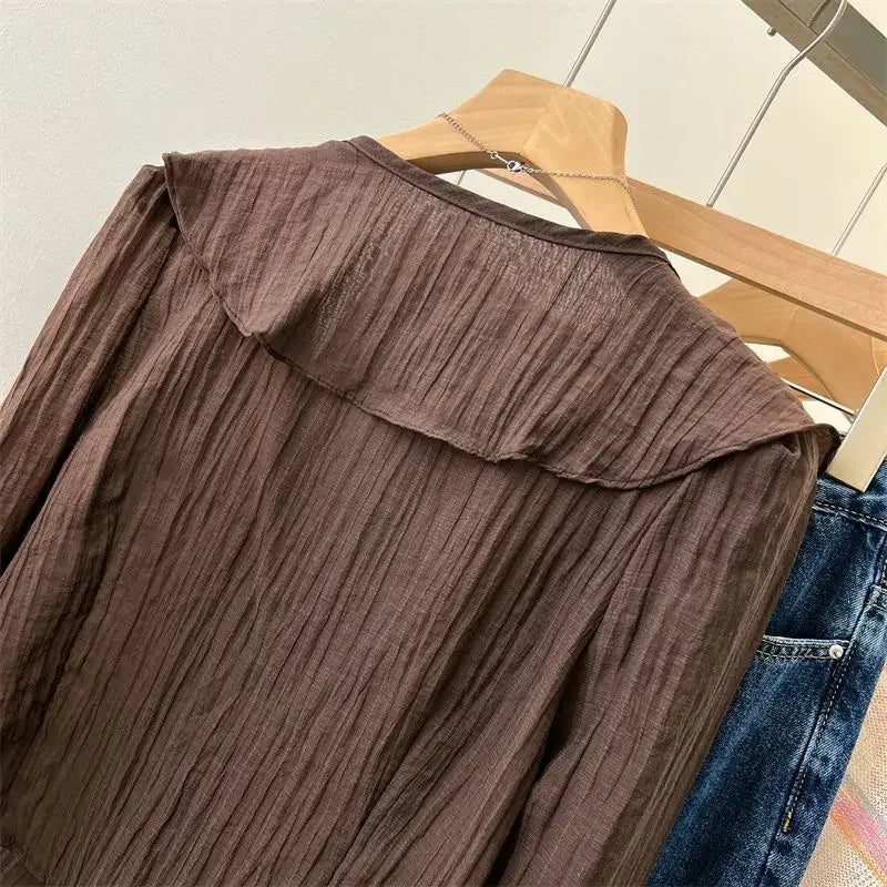 Blouses for Women Chemise Femme Women's Ruffled Flared Shirts Blusas Femininas Elegantes Tops Vintage Spring Shirt Thin Coat