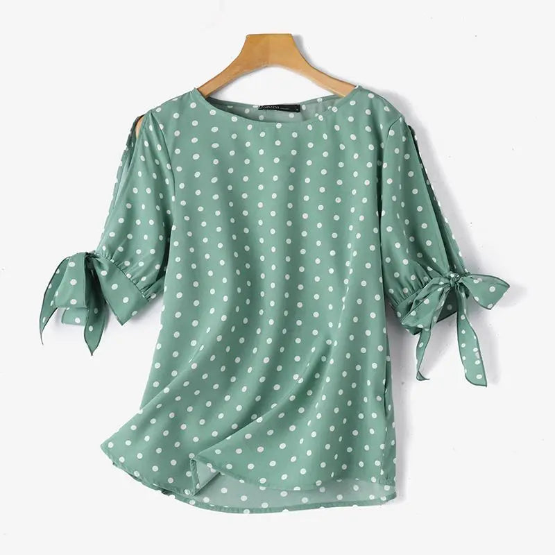 ZANZEA Woman Casual Polka Dots Printed Blouse Fashion Holiday Shirt Half Sleeve O-Neck Tunic Tops Elegant Party Chemise Oversize