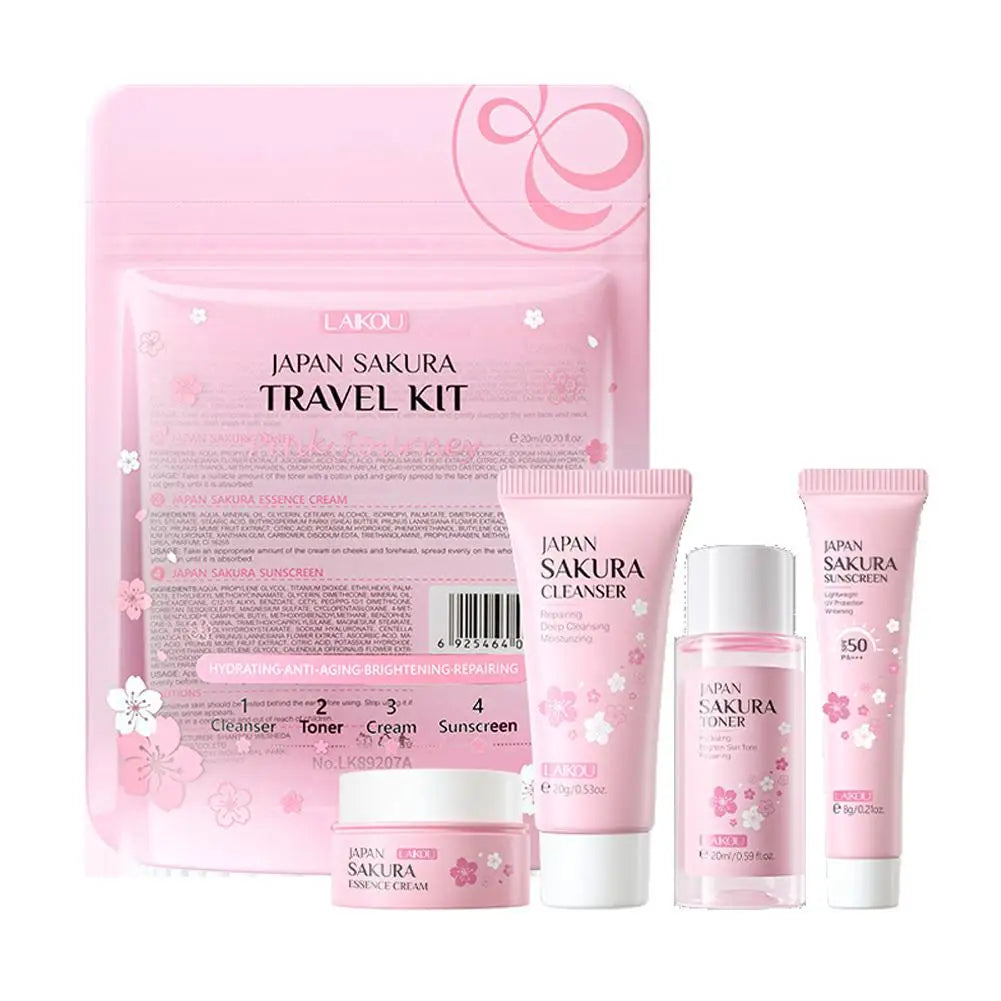 Sakura Skin Care Set – Cleanser, Serum, Toner, Sunscreen & Cream for Women