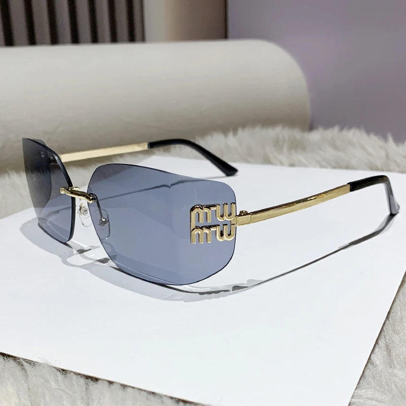 RBB Classic Rimless Rectangle Sunglasses for Women – Luxury Gradient Shades