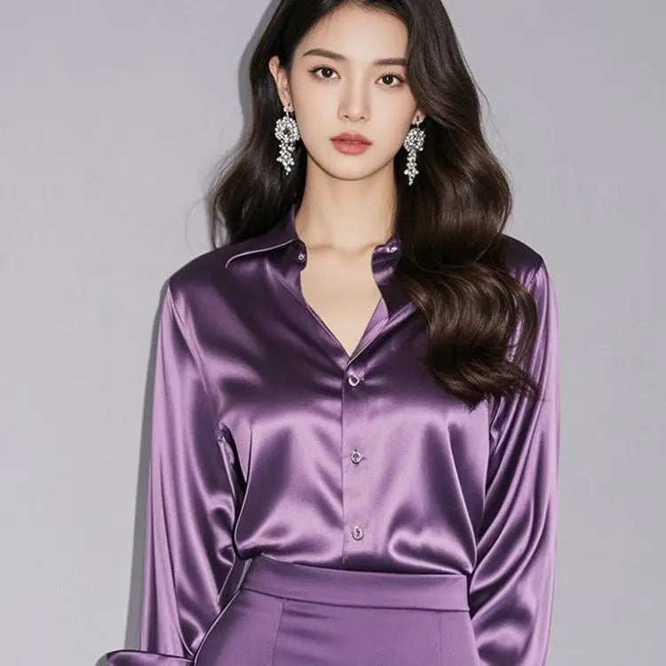 Elegant Silk Office Shirts Women Korean Fashion Y2k Clothes Slim Long Sleeve White Black Blusas Mujer Workwear Tops and Blouses