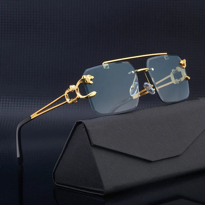 RBB 90168 Women's Fashion Metal Leopard Rimless Sunglasses – Gradient Ocean Film UV400 Double Bridge Design