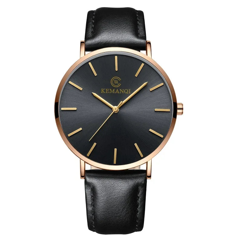 RBB Ultra-Thin Men's Quartz Watch – Minimalist Design, Leather Strap, Business Casual Style