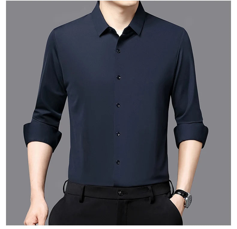 RBB Men’s Premium Ultra-Stretch Long Sleeve Shirt – Silky Formal & Casual Wear