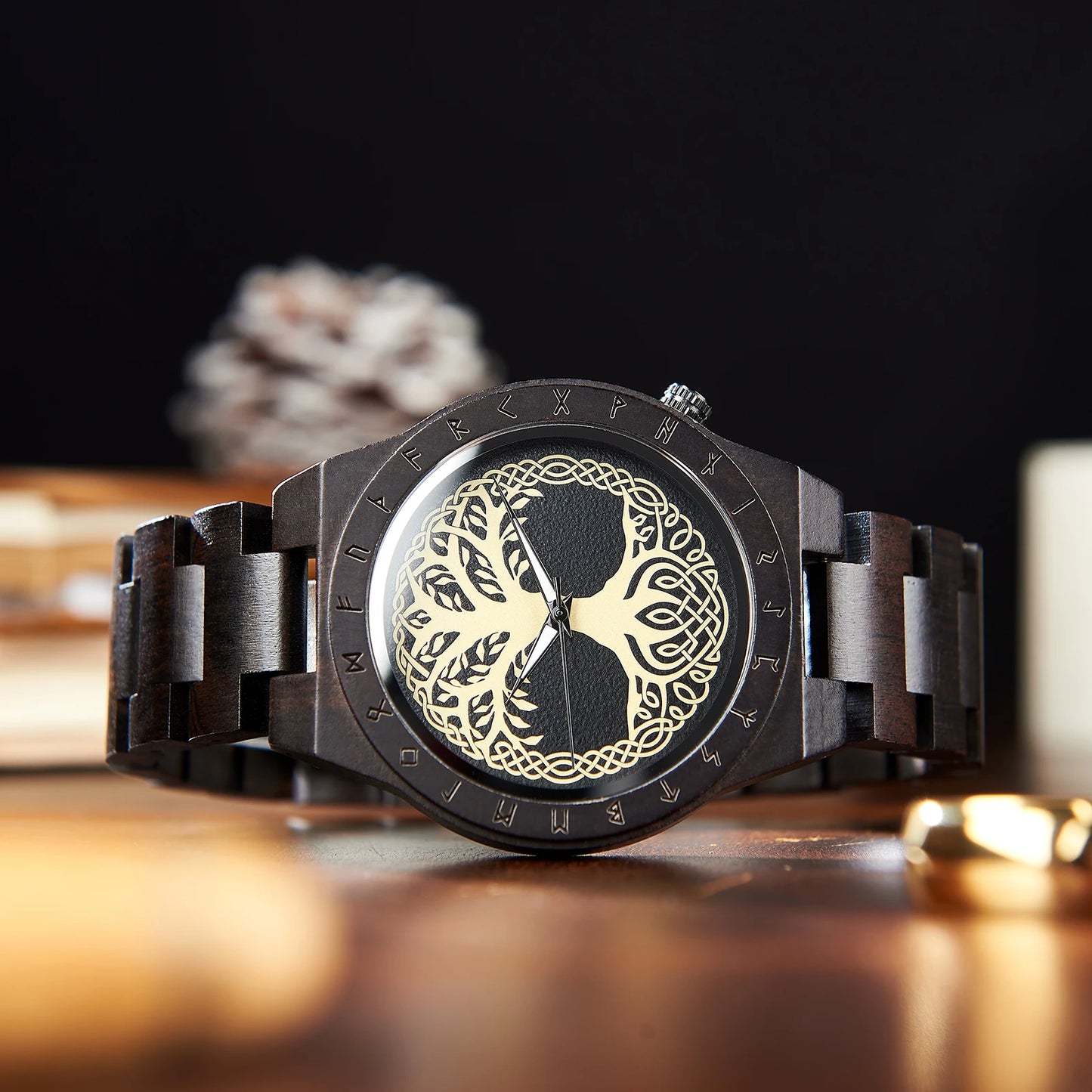 RBB Viking Wooden Wristwatch for Men – Vintage Style with Quartz Movement | Customizable