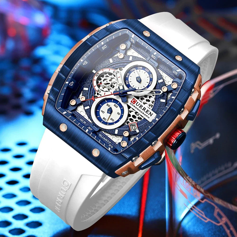 RBB Men's Luxury Square Chronograph Watch – Waterproof, Luminous, Date Display