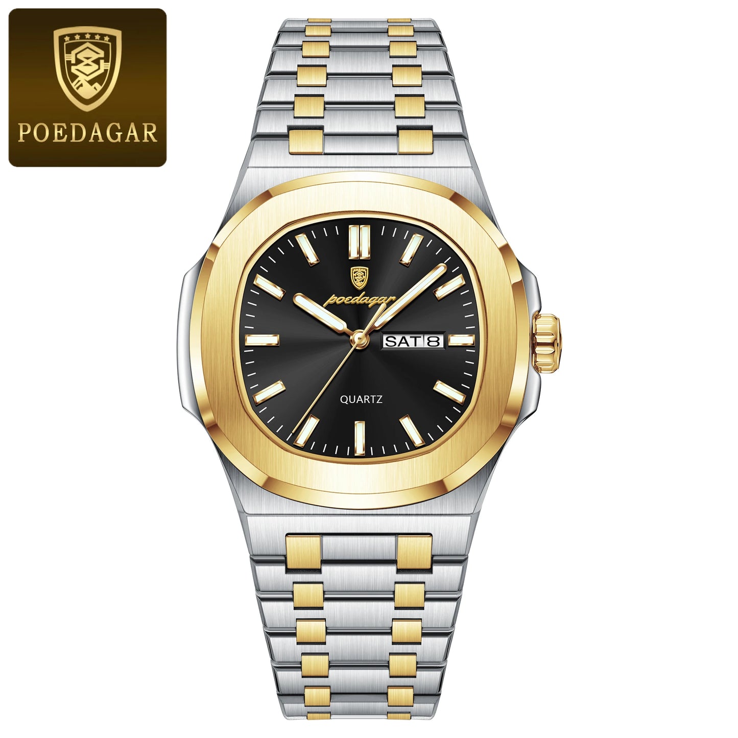 RBB Original Men's Quartz Watch – Waterproof Luminous Week & Date Stainless Steel Business Timepiece