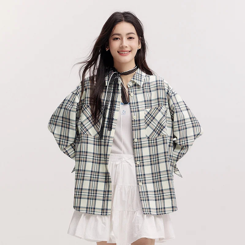 Semir Long Sleeve Shirt Women Mid-long Style Oversize Spring 2025 New Spring Checkered Top Vintage