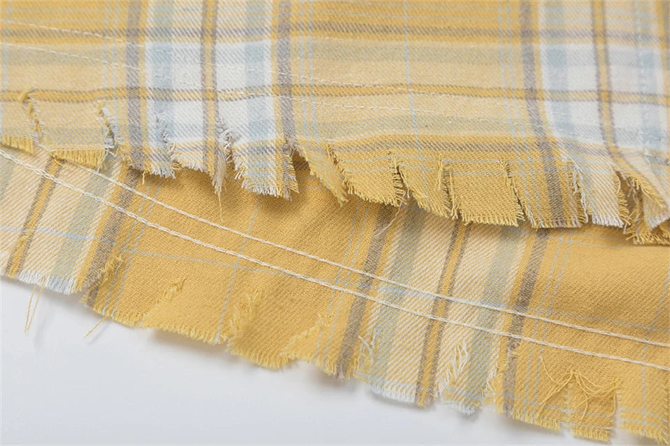 Elegant Women's Blouses 2024 Autumn 100 Cotton Yellow Plaid Shirts for Women Ladies Clothes in Offers Women's Long Sleeve Top
