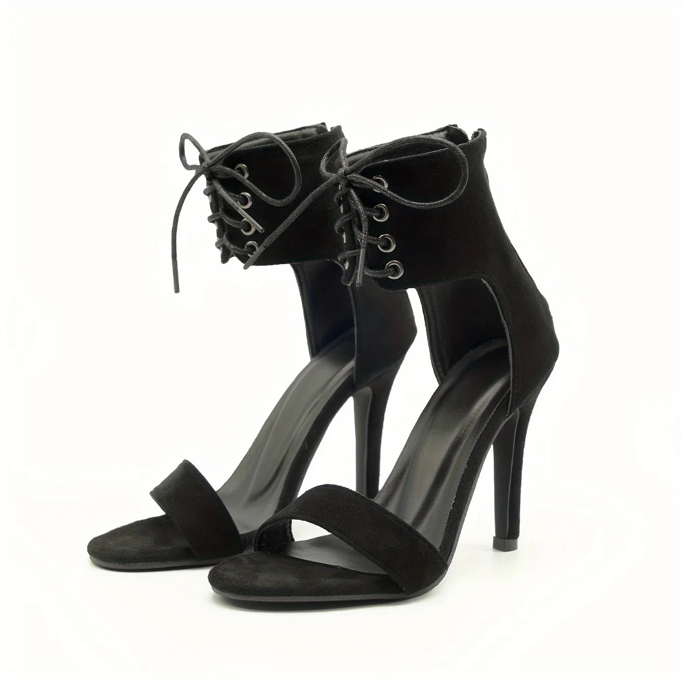 RBB 2024 Women’s Open Toe Lace Cross Sandals – Side Zipper Thin Heels