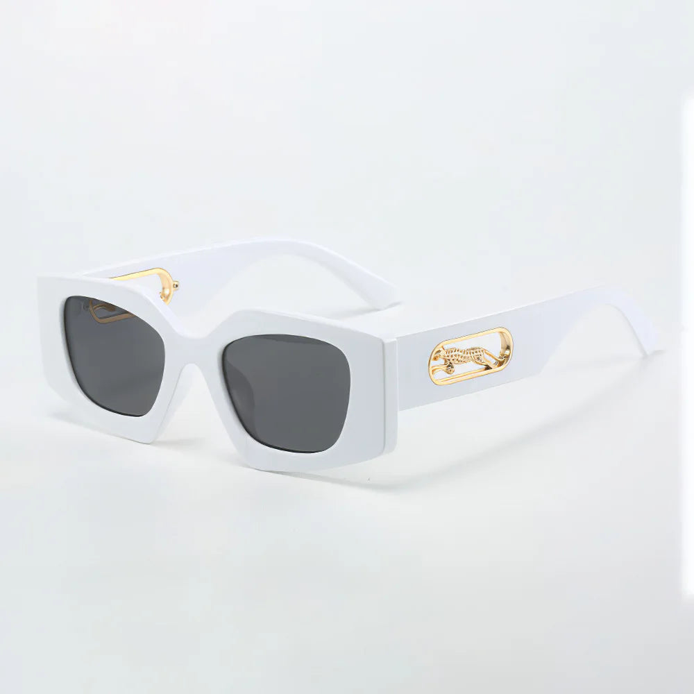 RBB Fashion Sunglasses – 2025 Luxury Geometric Eyewear for Women with Black Frame & Leopard Gold Decoration