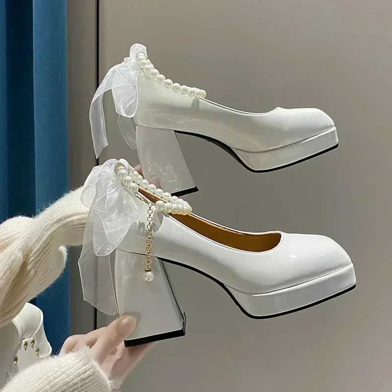 RBB 2024 Women's Mary Jane Platform High Heels – Elegant White Pumps