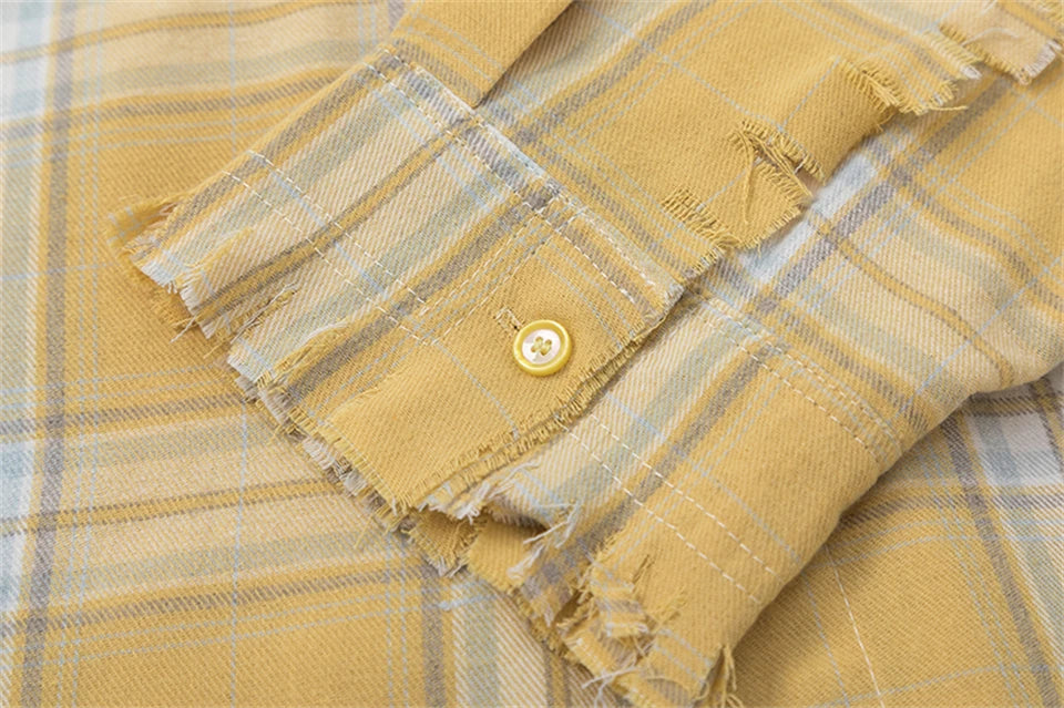 Elegant Women's Blouses 2024 Autumn 100 Cotton Yellow Plaid Shirts for Women Ladies Clothes in Offers Women's Long Sleeve Top