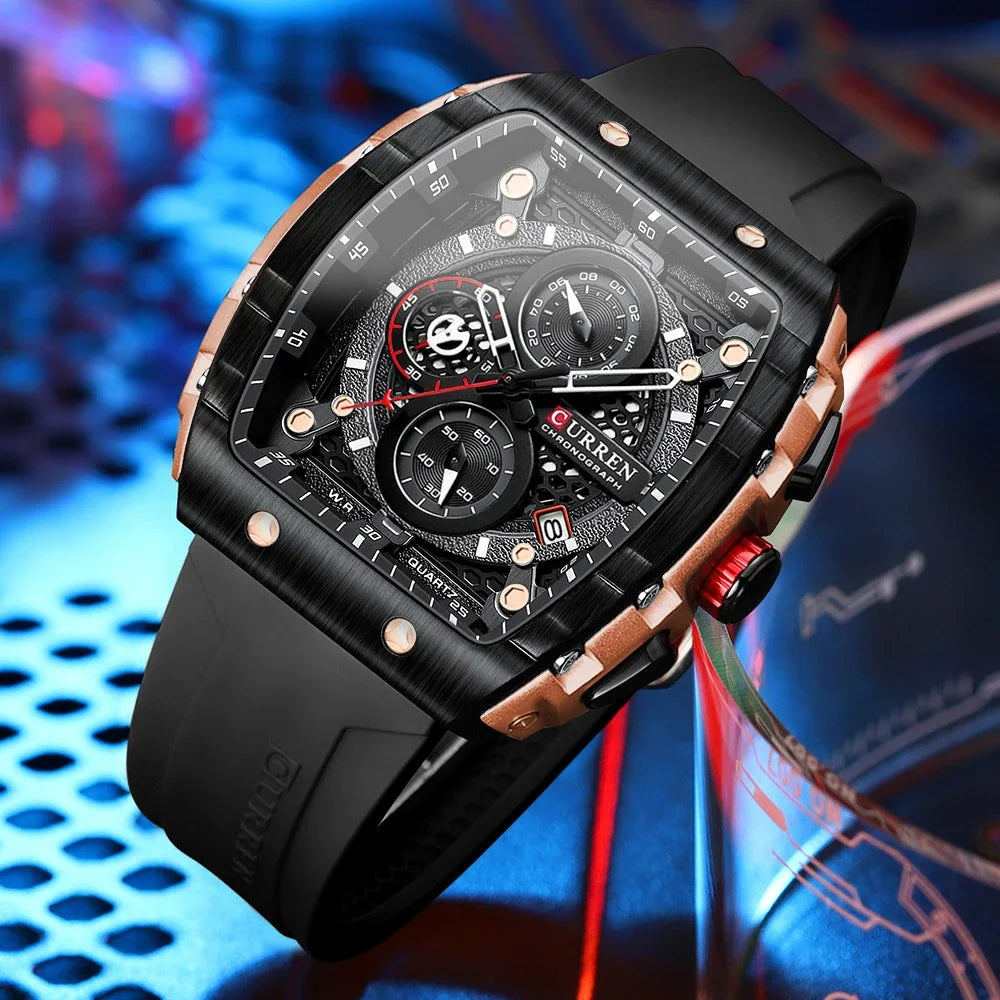 RBB Men's Luxury Square Chronograph Watch – Waterproof, Luminous, Date Display